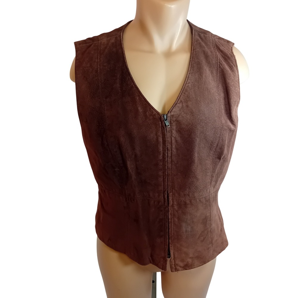 Vintage Women's 90s Y2K Danier Suede Leather Vest Western Party Retro Zip Up L